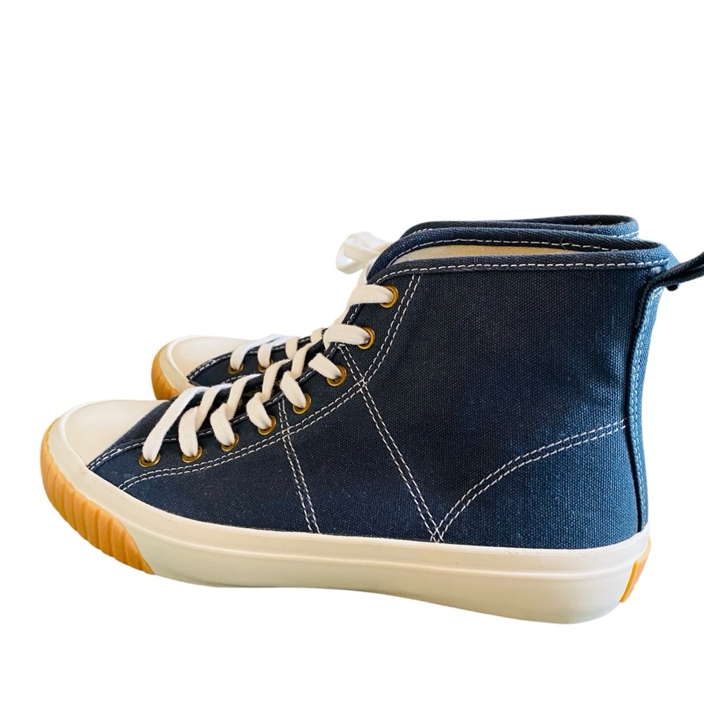 J. Crew High Top Lace Up Sneakers Midnight Ivory Women's Size 8 Blue White - Picture 6 of 10